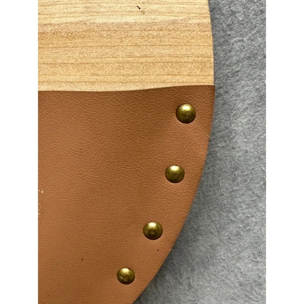 Place & Time Wall Decor Mail Organizer Wood Faux Leather Studded Round 13.6in